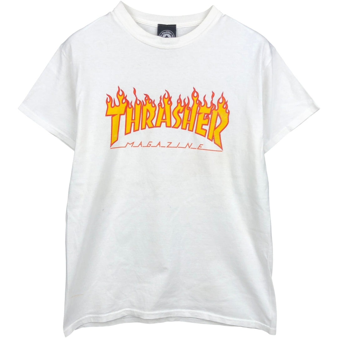 Thrasher Fire Pattern Logo Print T-Shirt, Men's Size M (approx.) cotton white type Vintage Second Hand