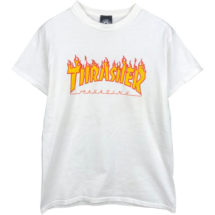 Thrasher Fire Pattern Logo Print T-Shirt, Men's Size M (approx.) cotton white type Vintage Second Hand