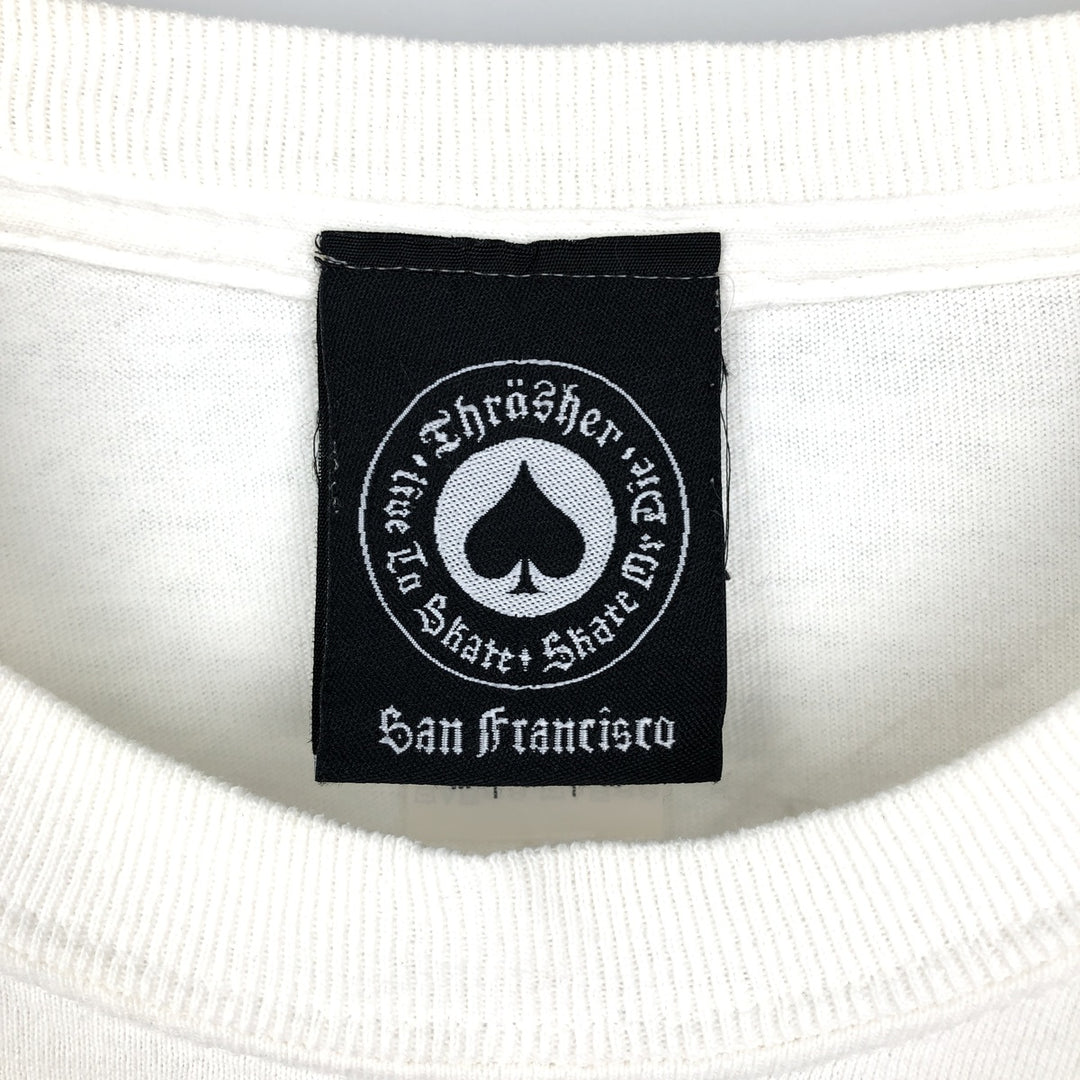 Thrasher Fire Pattern Logo Print T-Shirt, Men's Size M (approx.) cotton white type Vintage Second Hand