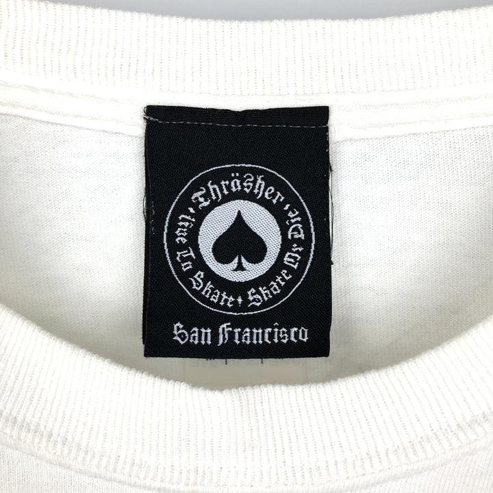 Thrasher Fire Pattern Logo Print T-Shirt, Men's Size M (approx.) cotton white type Vintage Second Hand