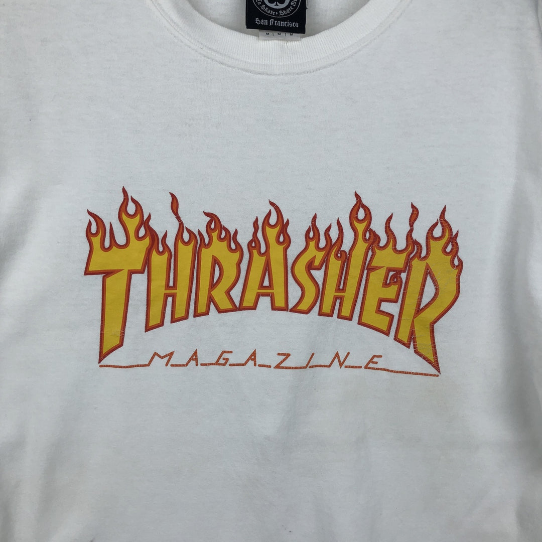 Thrasher Fire Pattern Logo Print T-Shirt, Men's Size M (approx.) cotton white type Vintage Second Hand