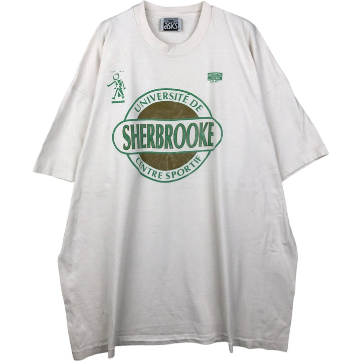 90'S ASICS College T-shirt, Made in Canada, Men's XL equivalent, Vintage cotton white type Vintage Second Hand