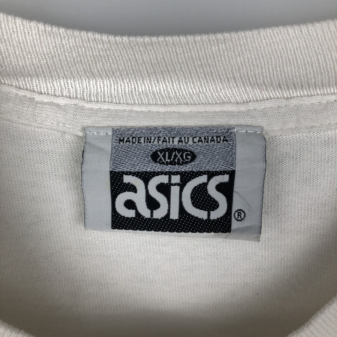 90'S ASICS College T-shirt, Made in Canada, Men's XL equivalent, Vintage cotton white type Vintage Second Hand