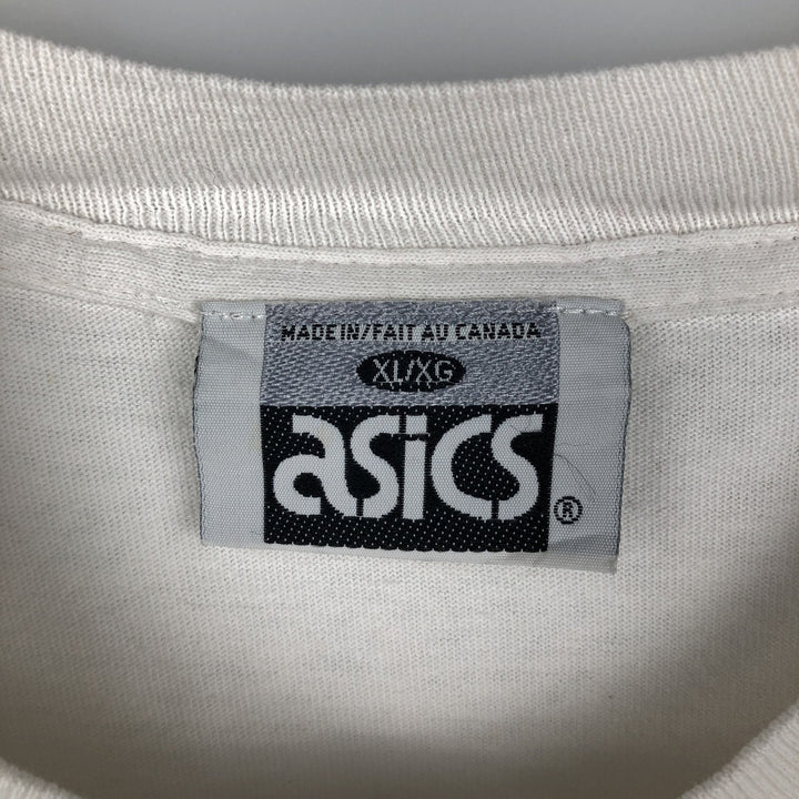 90'S ASICS College T-shirt, Made in Canada, Men's XL equivalent, Vintage cotton white type Vintage Second Hand
