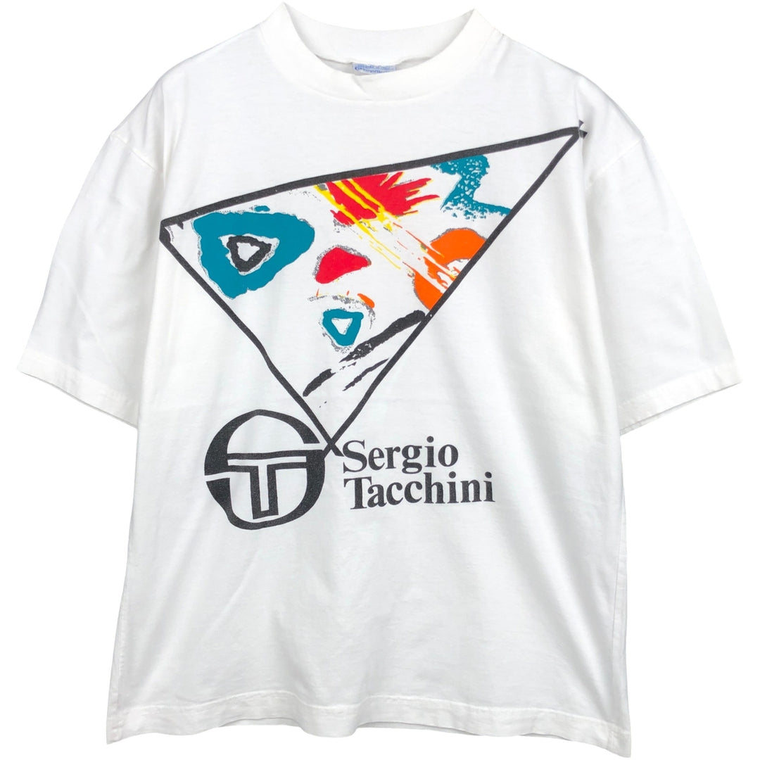 90'S SERGIO TACCHINI Logo Print T-Shirt, Men's Size M (Equivalent), Vintage cotton white type Vintage Second Hand