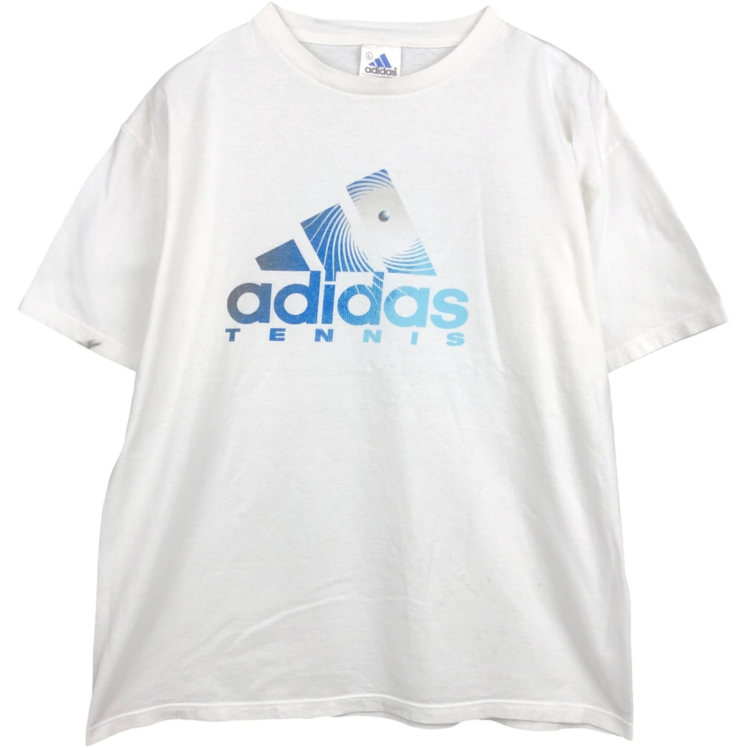 90s-00'S Adidas TENNIS logo print T-shirt, Made in USA, Men's size L equivalent, Vintage cotton white type Vintage Second Hand