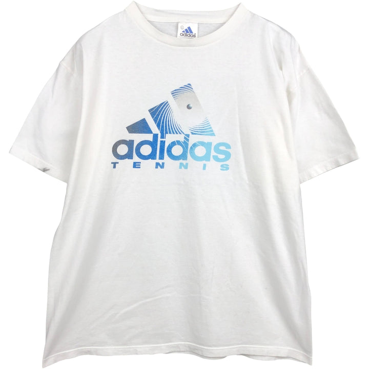 90s-00'S Adidas TENNIS logo print T-shirt, Made in USA, Men's size L equivalent, Vintage cotton white type Vintage Second Hand