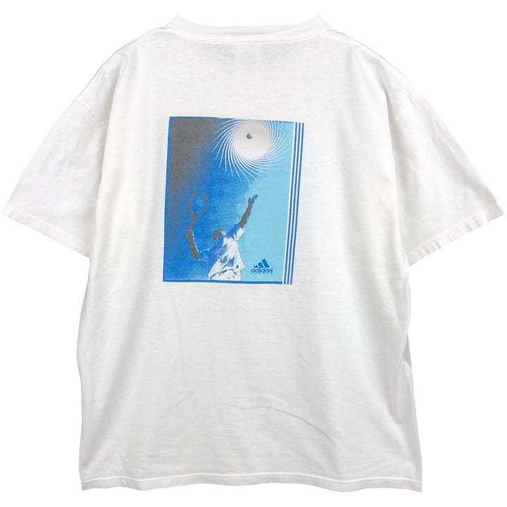 90s-00'S Adidas TENNIS logo print T-shirt, Made in USA, Men's size L equivalent, Vintage cotton white type Vintage Second Hand