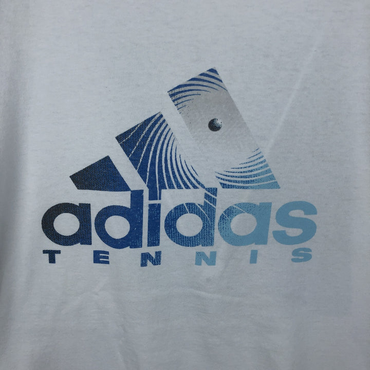 90s-00'S Adidas TENNIS logo print T-shirt, Made in USA, Men's size L equivalent, Vintage cotton white type Vintage Second Hand
