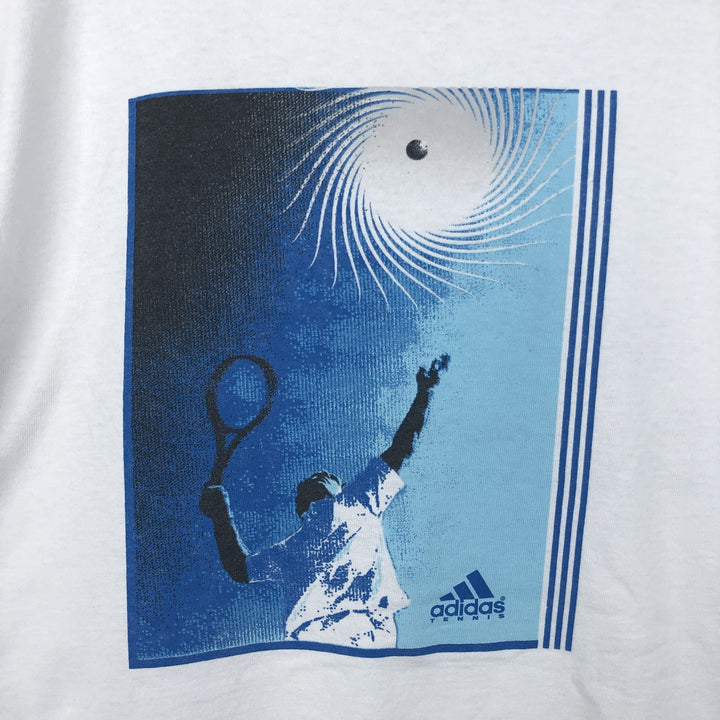 90s-00'S Adidas TENNIS logo print T-shirt, Made in USA, Men's size L equivalent, Vintage cotton white type Vintage Second Hand