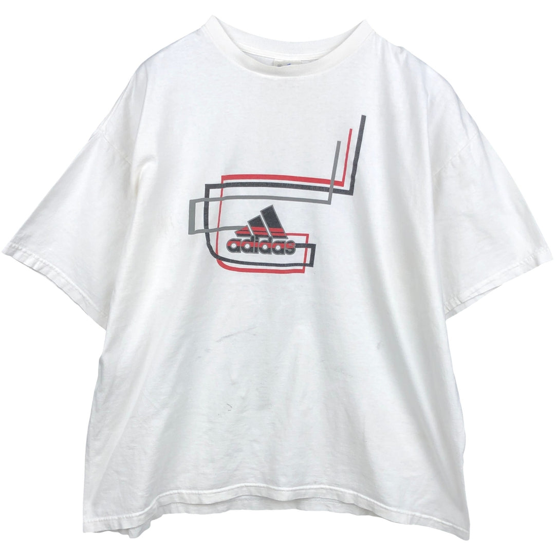 90s-00'S Adidas logo print t-shirt, made in USA, men's size XXL equivalent, vintage. cotton white type Vintage Second Hand