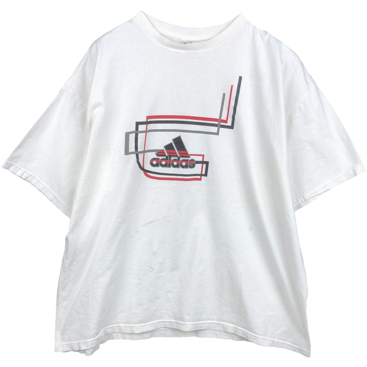 90s-00'S Adidas logo print t-shirt, made in USA, men's size XXL equivalent, vintage. cotton white type Vintage Second Hand