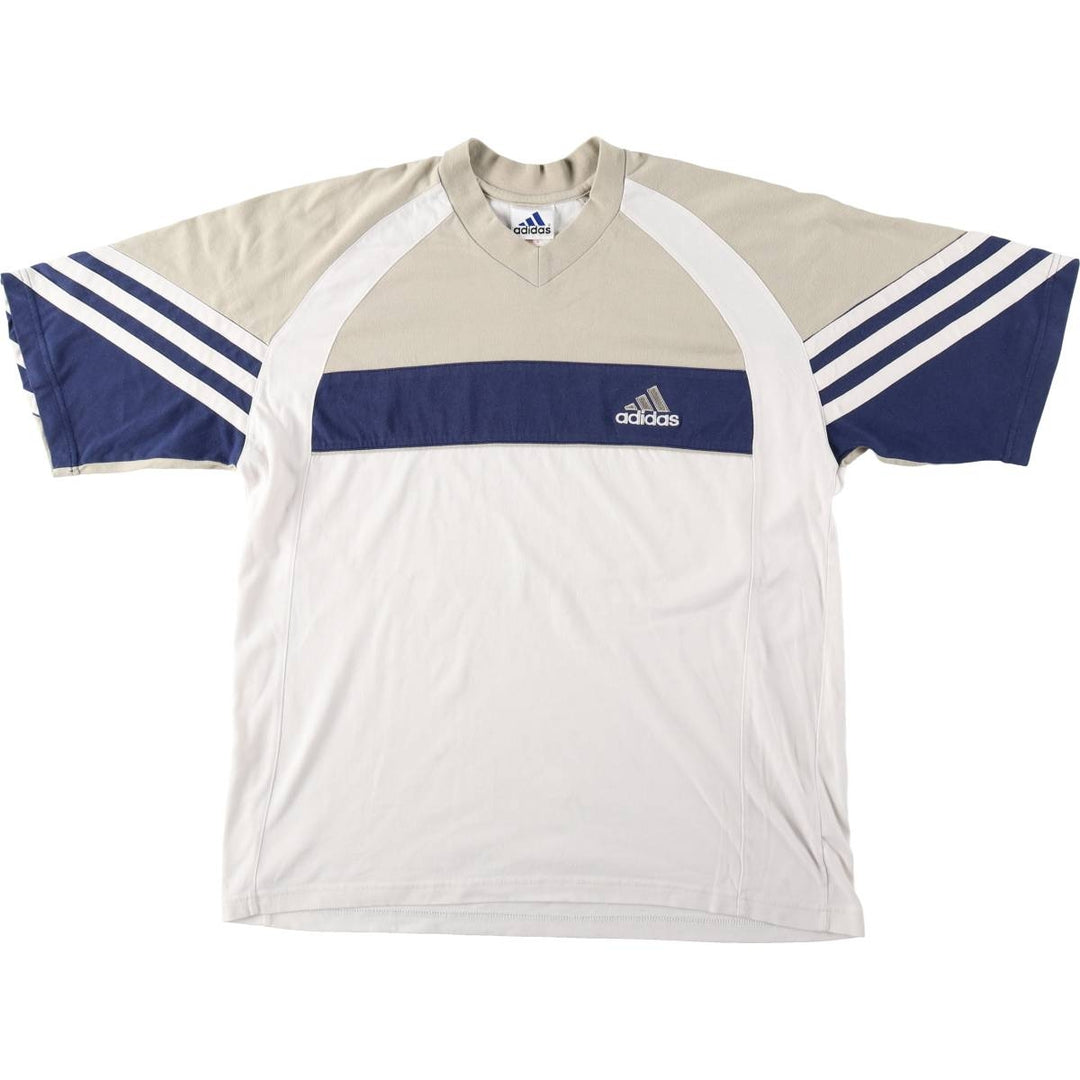 2000'S Adidas V-neck T-shirt, men's size L (approx.) cotton white type Vintage Second Hand