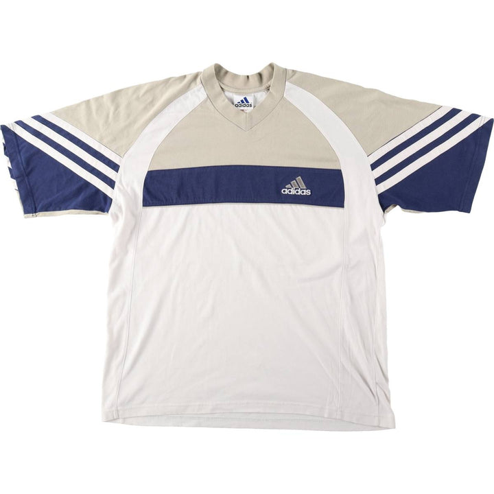 2000'S Adidas V-neck T-shirt, men's size L (approx.) cotton white type Vintage Second Hand