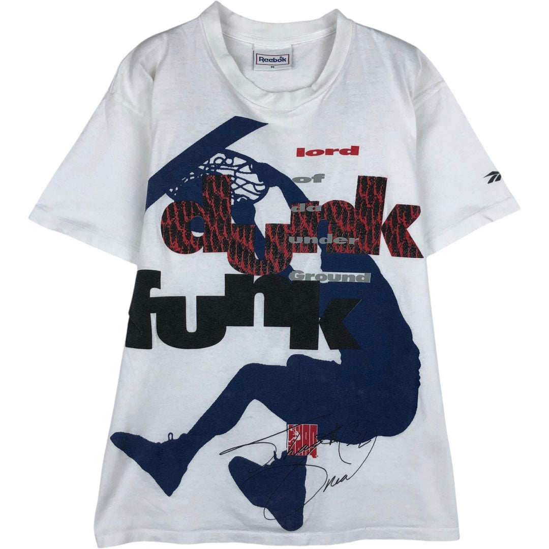 80s-90'S Reebok Large Print Sports T-Shirt, Made in USA, Men's Size M (approx.), Vintage cotton white type Vintage Second Hand