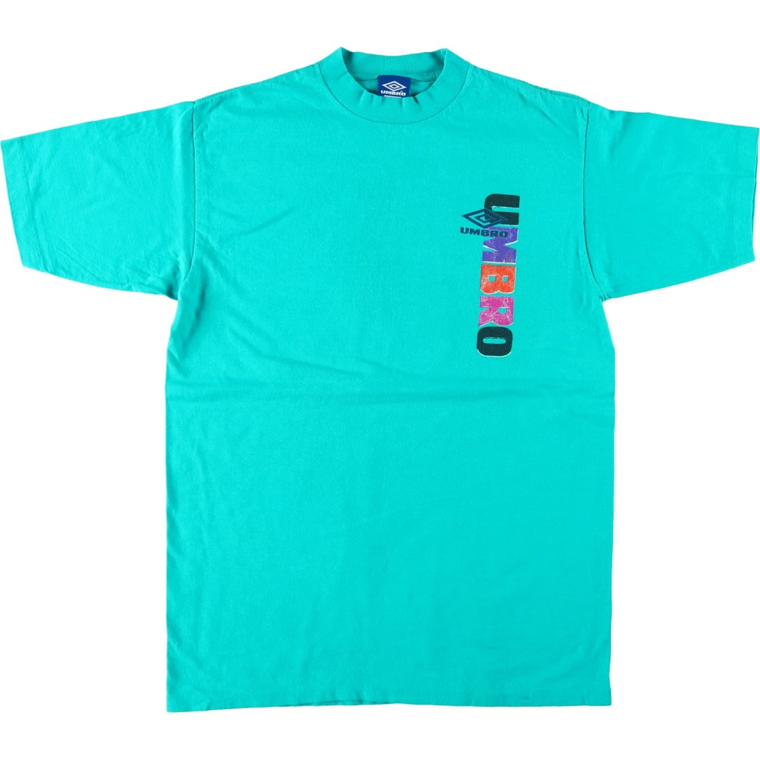 90'S Umbro Blue Tag Logo Print T-Shirt, Made in USA, Men's Size L (Equivalent), Vintage cotton turquoise blue Vintage Second Hand