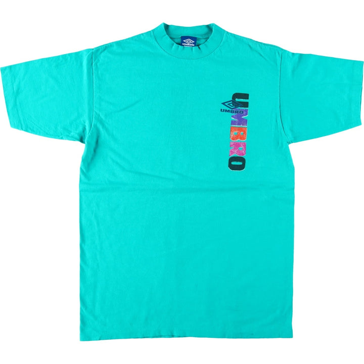 90'S Umbro Blue Tag Logo Print T-Shirt, Made in USA, Men's Size L (Equivalent), Vintage cotton turquoise blue Vintage Second Hand
