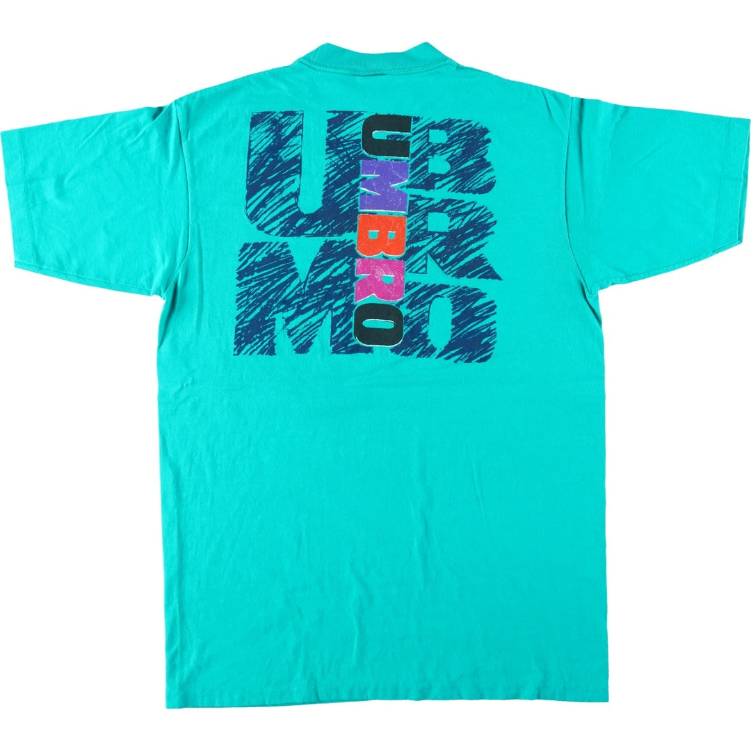 90'S Umbro Blue Tag Logo Print T-Shirt, Made in USA, Men's Size L (Equivalent), Vintage cotton turquoise blue Vintage Second Hand
