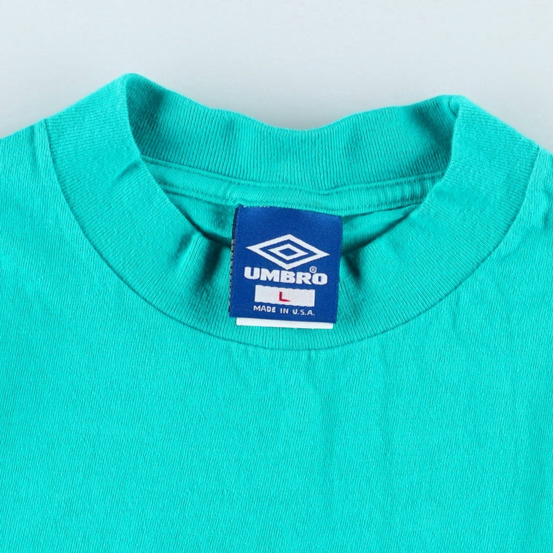 90'S Umbro Blue Tag Logo Print T-Shirt, Made in USA, Men's Size L (Equivalent), Vintage cotton turquoise blue Vintage Second Hand