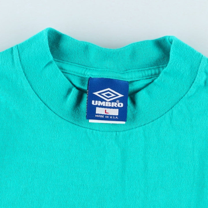 90'S Umbro Blue Tag Logo Print T-Shirt, Made in USA, Men's Size L (Equivalent), Vintage cotton turquoise blue Vintage Second Hand
