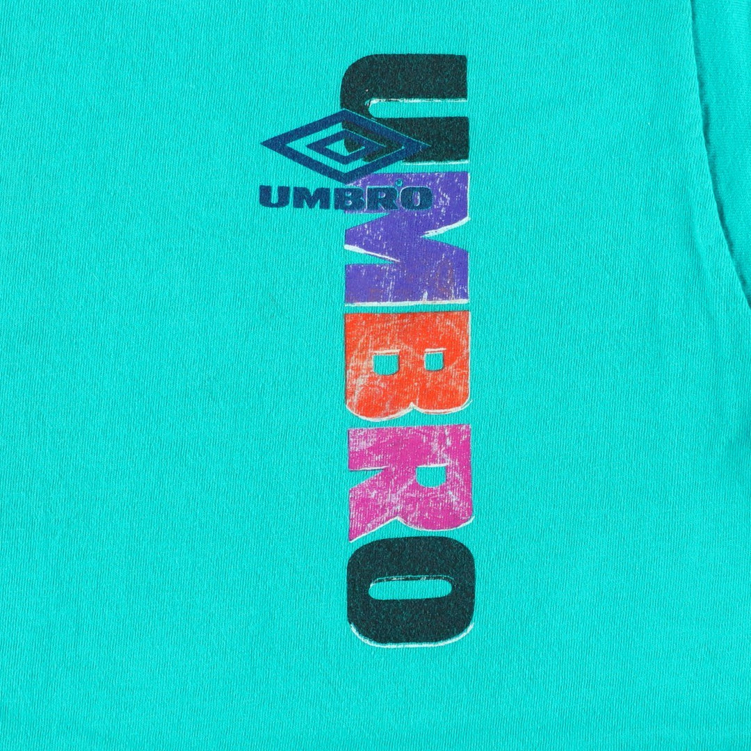 90'S Umbro Blue Tag Logo Print T-Shirt, Made in USA, Men's Size L (Equivalent), Vintage cotton turquoise blue Vintage Second Hand