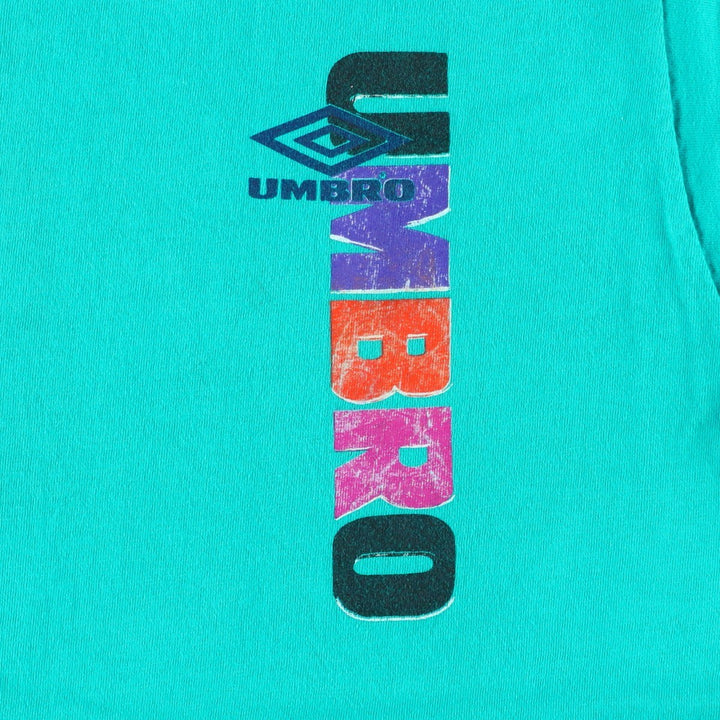 90'S Umbro Blue Tag Logo Print T-Shirt, Made in USA, Men's Size L (Equivalent), Vintage cotton turquoise blue Vintage Second Hand