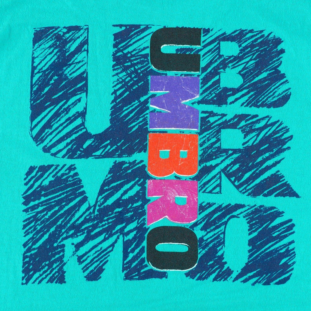 90'S Umbro Blue Tag Logo Print T-Shirt, Made in USA, Men's Size L (Equivalent), Vintage cotton turquoise blue Vintage Second Hand