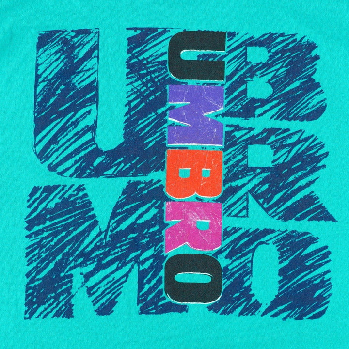 90'S Umbro Blue Tag Logo Print T-Shirt, Made in USA, Men's Size L (Equivalent), Vintage cotton turquoise blue Vintage Second Hand
