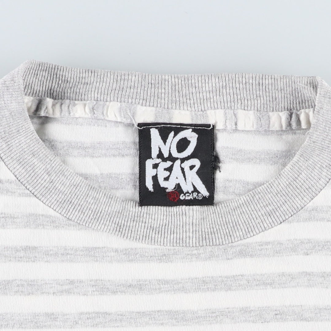 90'S NO FEAR Striped Pattern Logo T-Shirt, Made in USA, Men's XL equivalent, Vintage cotton gray type Vintage Second Hand
