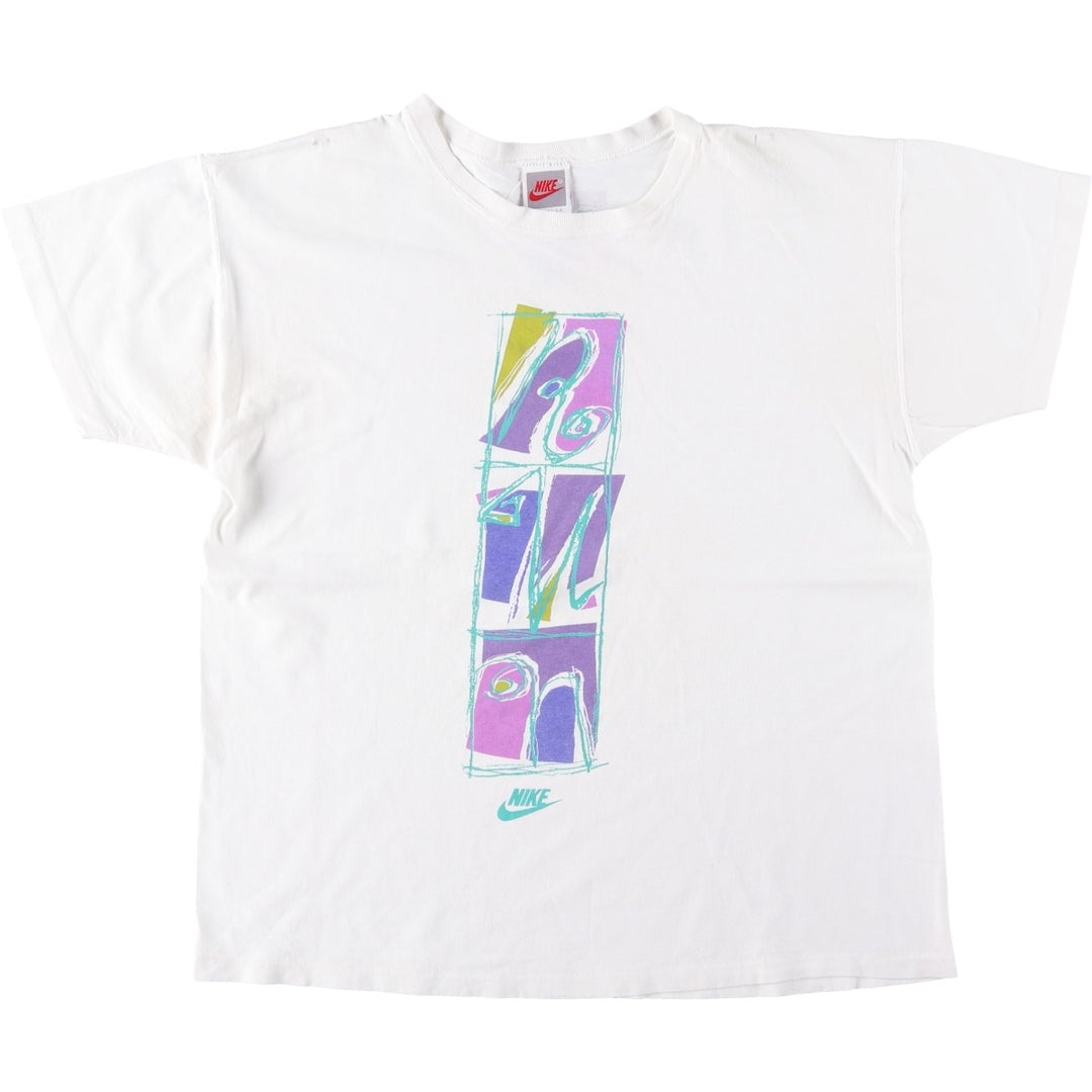 90'S Nike Silver Tag Printed T-Shirt Made in USA Men's L Size Vintage cotton white type Vintage Second Hand