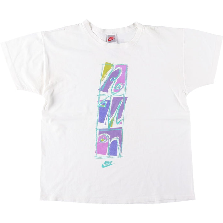 90'S Nike Silver Tag Printed T-Shirt Made in USA Men's L Size Vintage cotton white type Vintage Second Hand