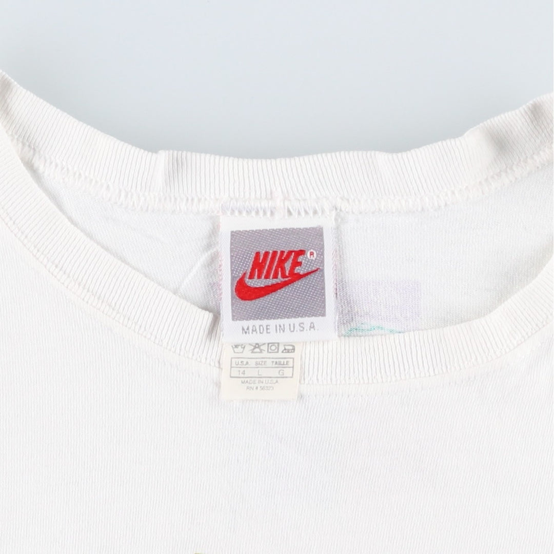 90'S Nike Silver Tag Printed T-Shirt Made in USA Men's L Size Vintage cotton white type Vintage Second Hand