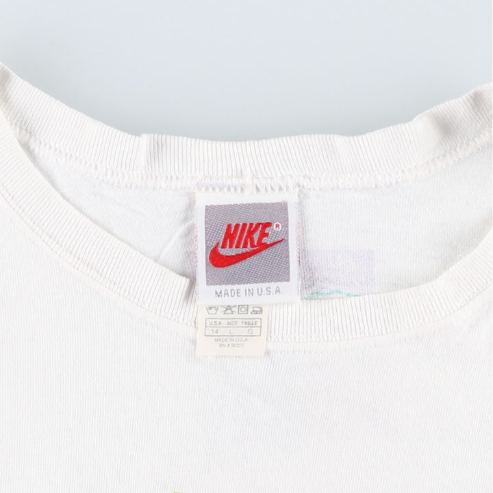 90'S Nike Silver Tag Printed T-Shirt Made in USA Men's L Size Vintage cotton white type Vintage Second Hand