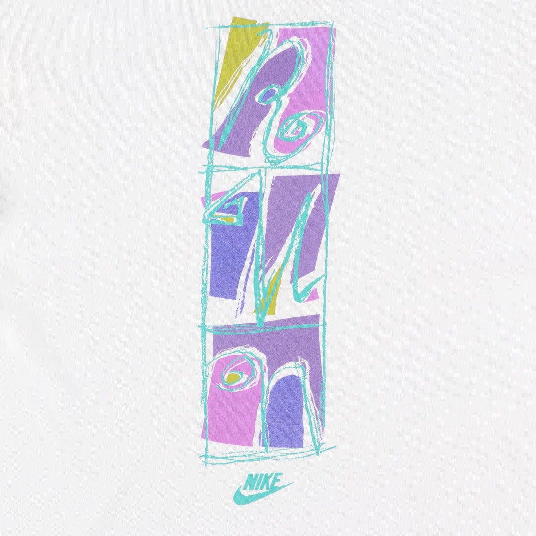 90'S Nike Silver Tag Printed T-Shirt Made in USA Men's L Size Vintage cotton white type Vintage Second Hand