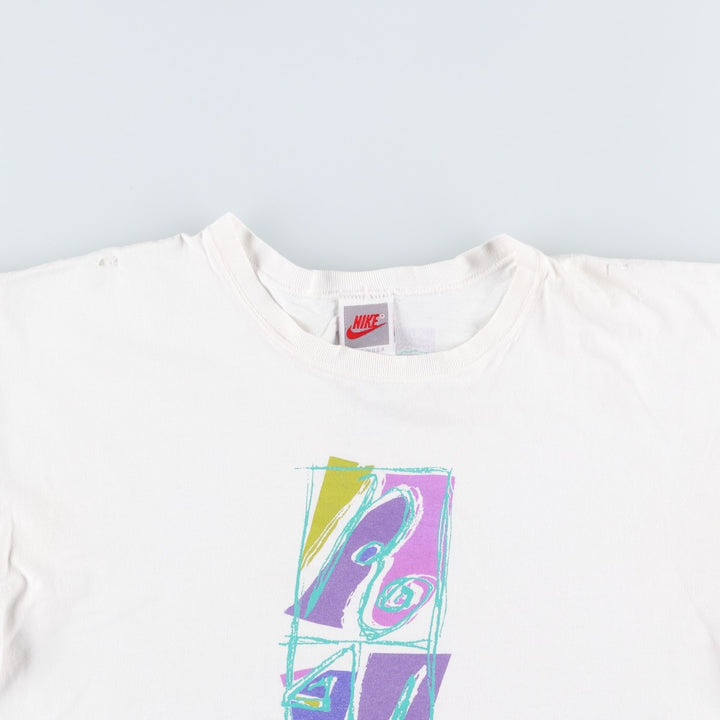 90'S Nike Silver Tag Printed T-Shirt Made in USA Men's L Size Vintage cotton white type Vintage Second Hand