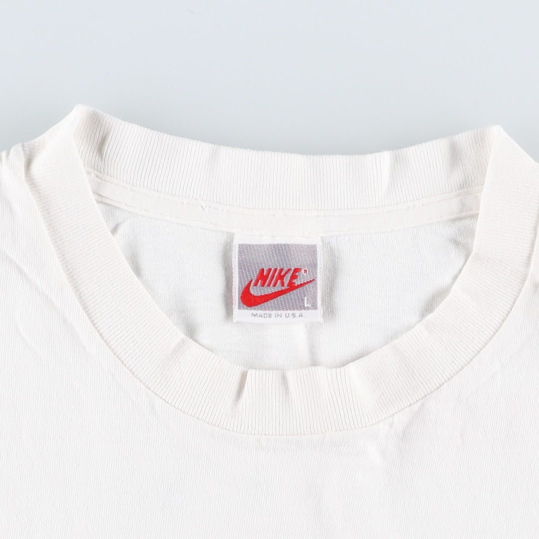 90'S Nike Silver Tag Sports Print T-Shirt Made in USA Men's L Size Vintage cotton white type Vintage Second Hand