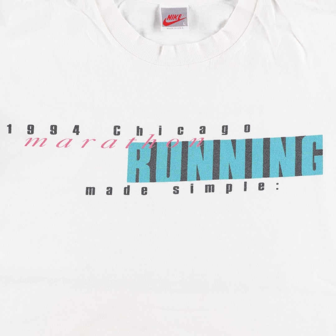 90'S Nike Silver Tag Sports Print T-Shirt Made in USA Men's L Size Vintage cotton white type Vintage Second Hand