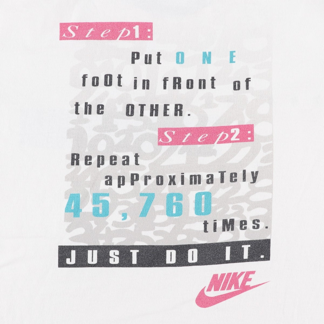 90'S Nike Silver Tag Sports Print T-Shirt Made in USA Men's L Size Vintage cotton white type Vintage Second Hand