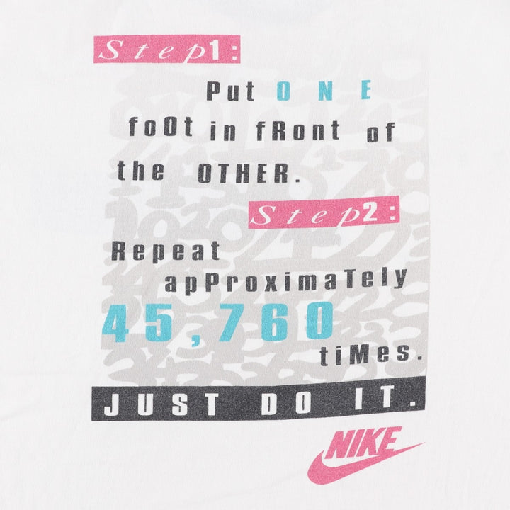 90'S Nike Silver Tag Sports Print T-Shirt Made in USA Men's L Size Vintage cotton white type Vintage Second Hand