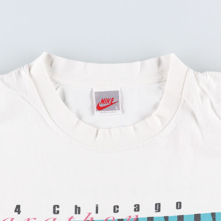 90'S Nike Silver Tag Sports Print T-Shirt Made in USA Men's L Size Vintage cotton white type Vintage Second Hand