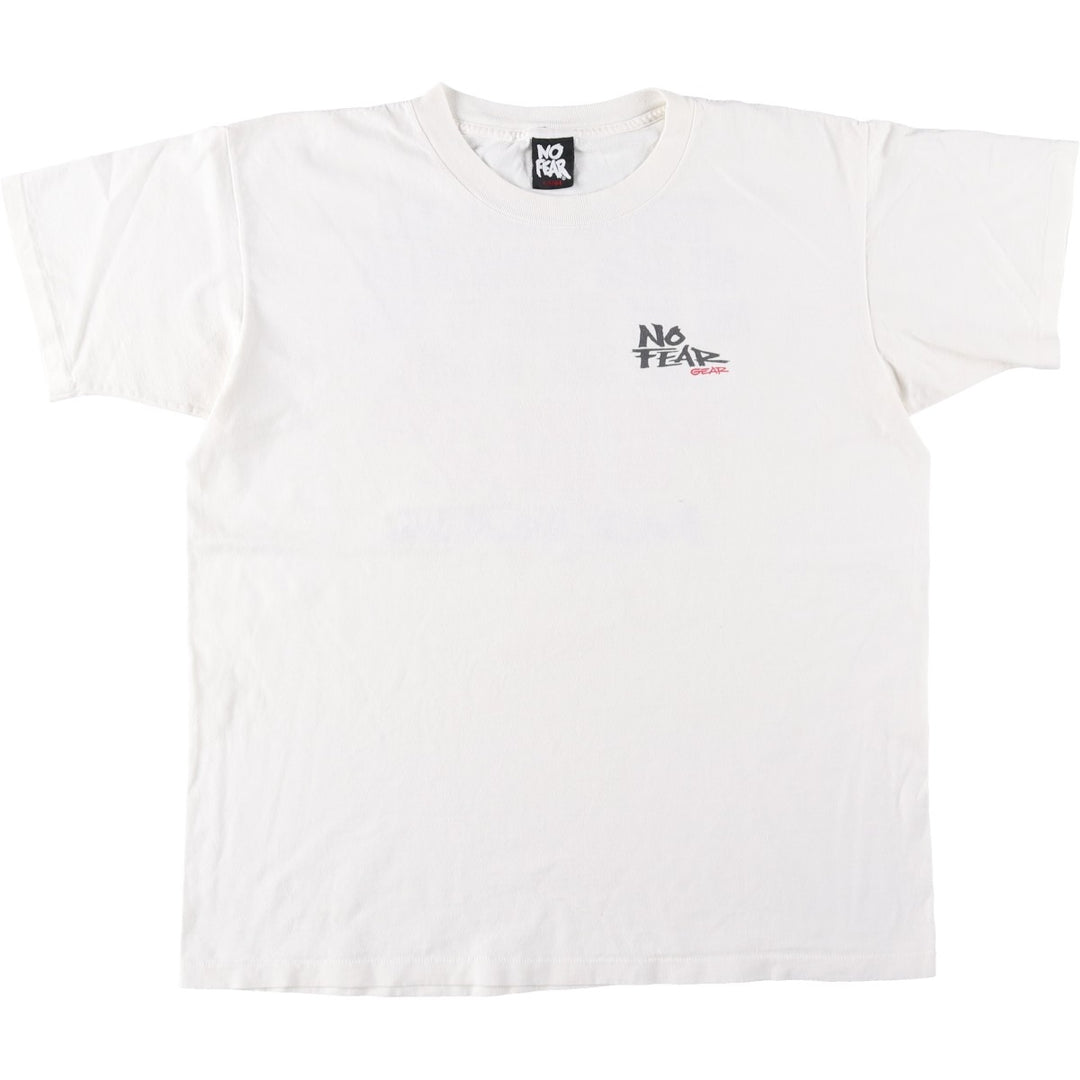 90'S NO FEAR logo print T-shirt, made in USA, men's size L equivalent, vintage. cotton white type Vintage Second Hand