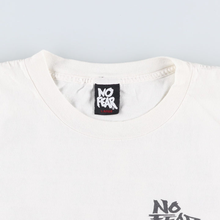90'S NO FEAR logo print T-shirt, made in USA, men's size L equivalent, vintage. cotton white type Vintage Second Hand