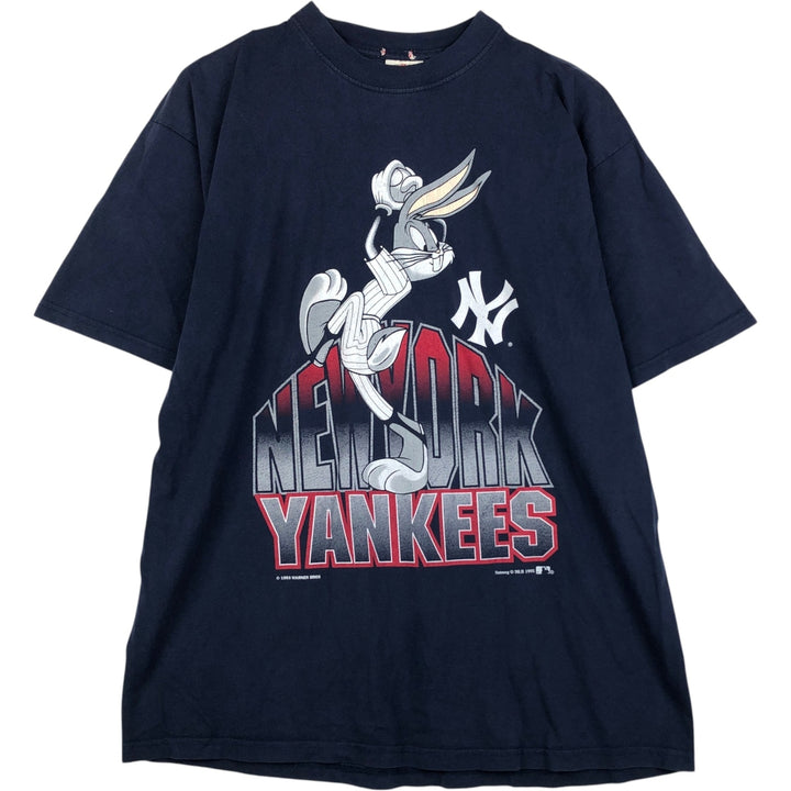 90'S NUTMEG MLB New York Yankees Looney Tunes Bugs Bunny Character Print T-Shirt cotton navy blue type Vintage Second Hand