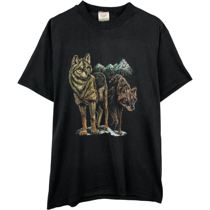 Kilani Wolf Pattern Animal T-Shirt, Made in Canada, Men's XL equivalent. polyester black type Vintage Second Hand