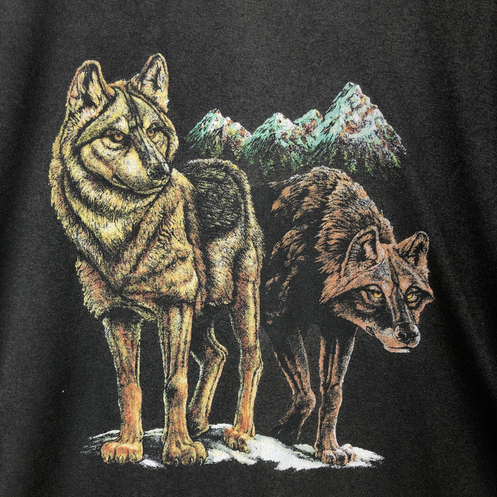 Kilani Wolf Pattern Animal T-Shirt, Made in Canada, Men's XL equivalent. polyester black type Vintage Second Hand