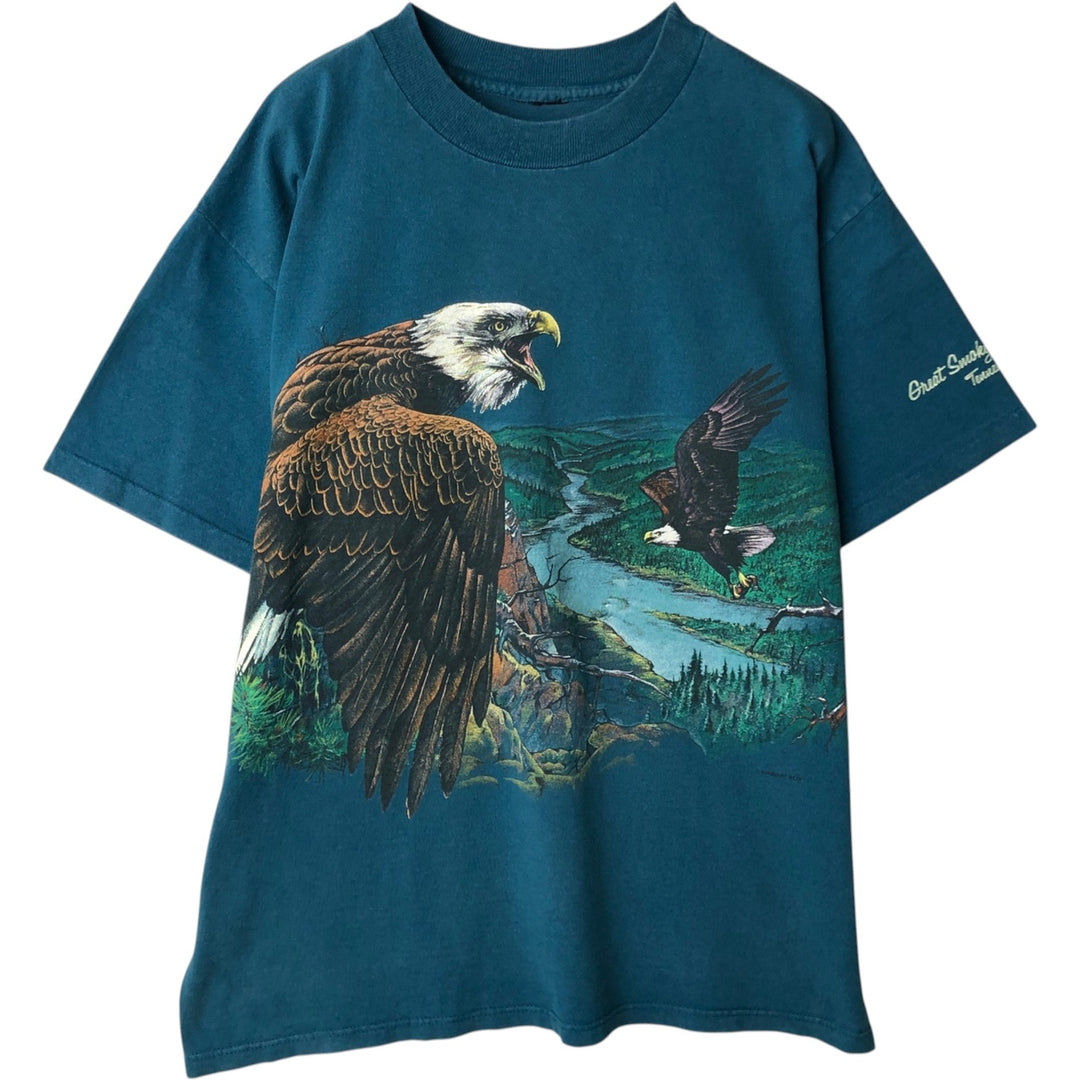 ~90'S Eagle Pattern Animal T-Shirt, Men's Size L (Equivalent), Vintage unclear navy blue type Vintage Second Hand