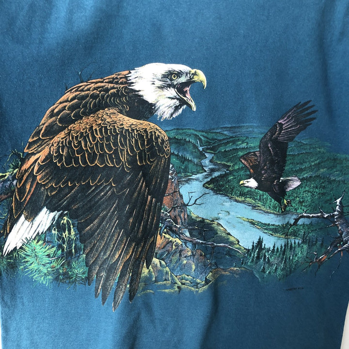 ~90'S Eagle Pattern Animal T-Shirt, Men's Size L (Equivalent), Vintage unclear navy blue type Vintage Second Hand