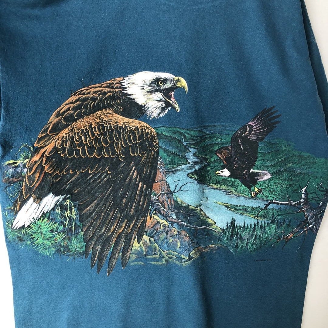~90'S Eagle Pattern Animal T-Shirt, Men's Size L (Equivalent), Vintage unclear navy blue type Vintage Second Hand