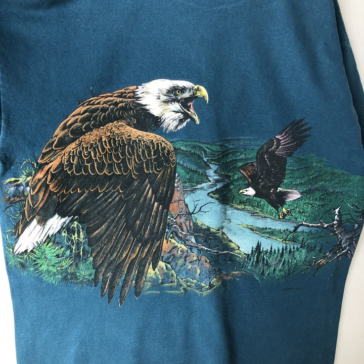 ~90'S Eagle Pattern Animal T-Shirt, Men's Size L (Equivalent), Vintage unclear navy blue type Vintage Second Hand
