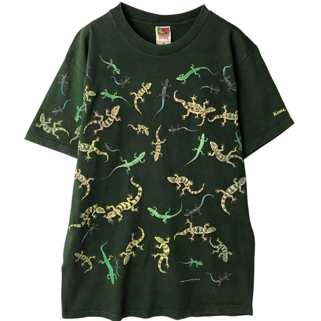 90'S Fruit of the Loom Heavy Cotton All-Over Print Animal T-Shirt, Men's Size L (Equivalent), Vintage cotton Khaki type Vintage Second Hand